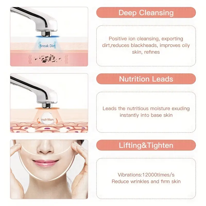 ultrasonic ion import export beauty instrument deep facial cleansing color light skin rejuvenation face machine all in one lifting tightening face massager gift for girls and women details 2