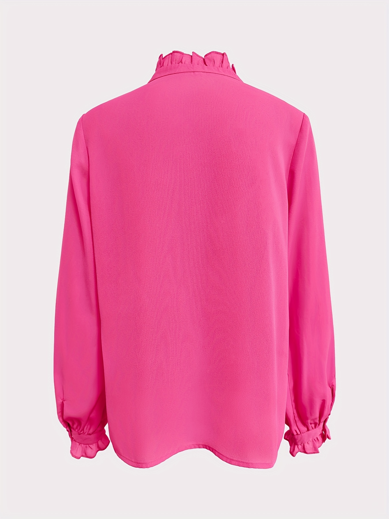solid notched neck ruffle blouse elegant long sleeve blouse - Temu