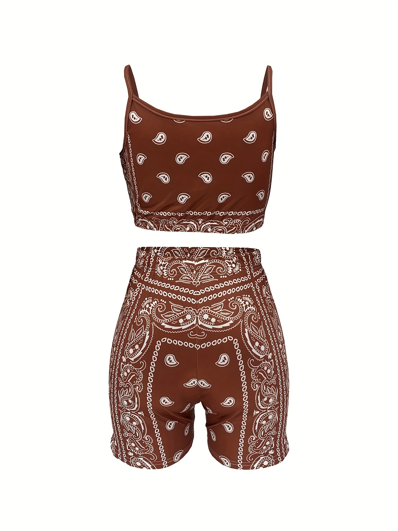 Paisley Print Two piece Set Crop Cami Top & Slim Shorts