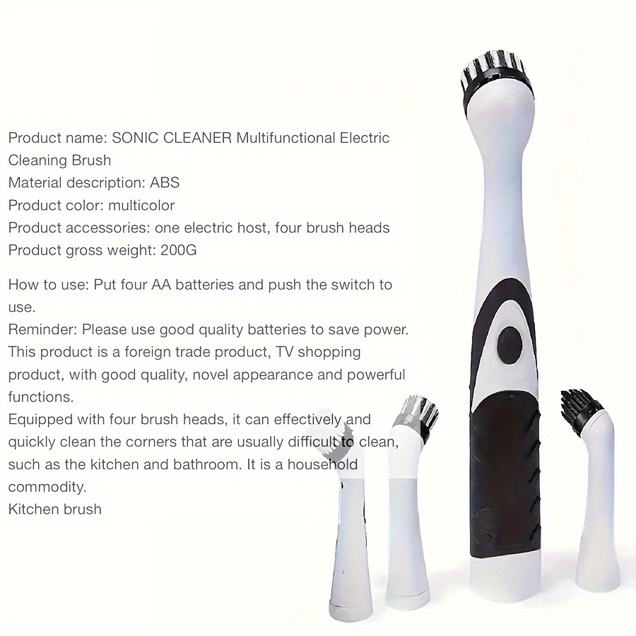 1 Electric Cleaning Brush With 4 Replaceable Brush Heads, Indoor Household  Cordless Motorized Brush, Powerful Cleaning Brush For Bathroom Toilet  Kitchen Tile Crevice, (batteries Not Included), Cleaning Supplies, Back To  School Supplies - Temu