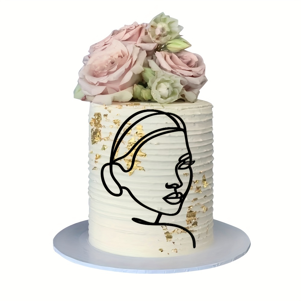 1Pc Acrylic Abstract Minimalist Art Lady Face Cake Topper Girls
