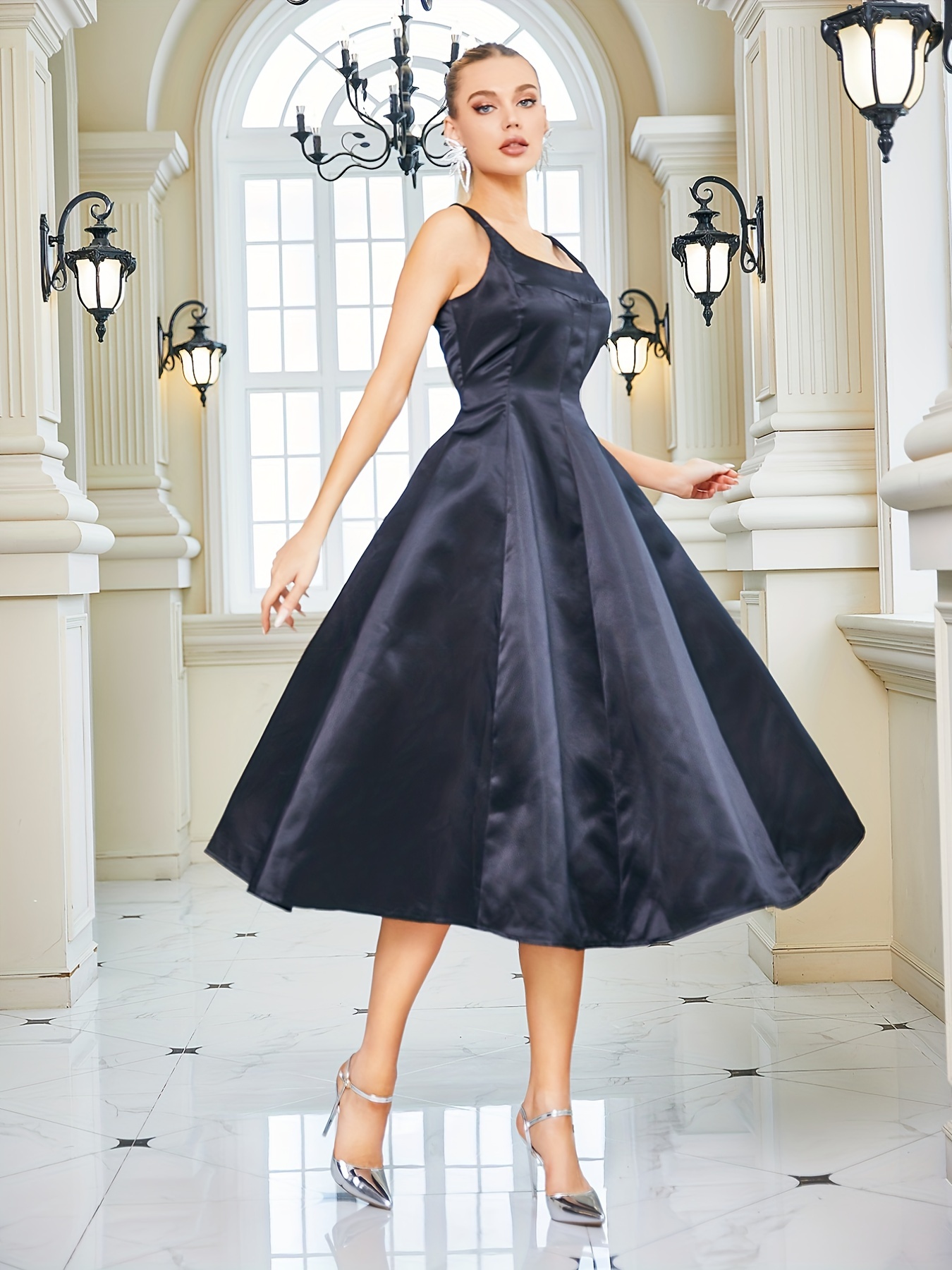 Solid Aline Swing Tank Dress Elegant Sleeveless Dress - Temu