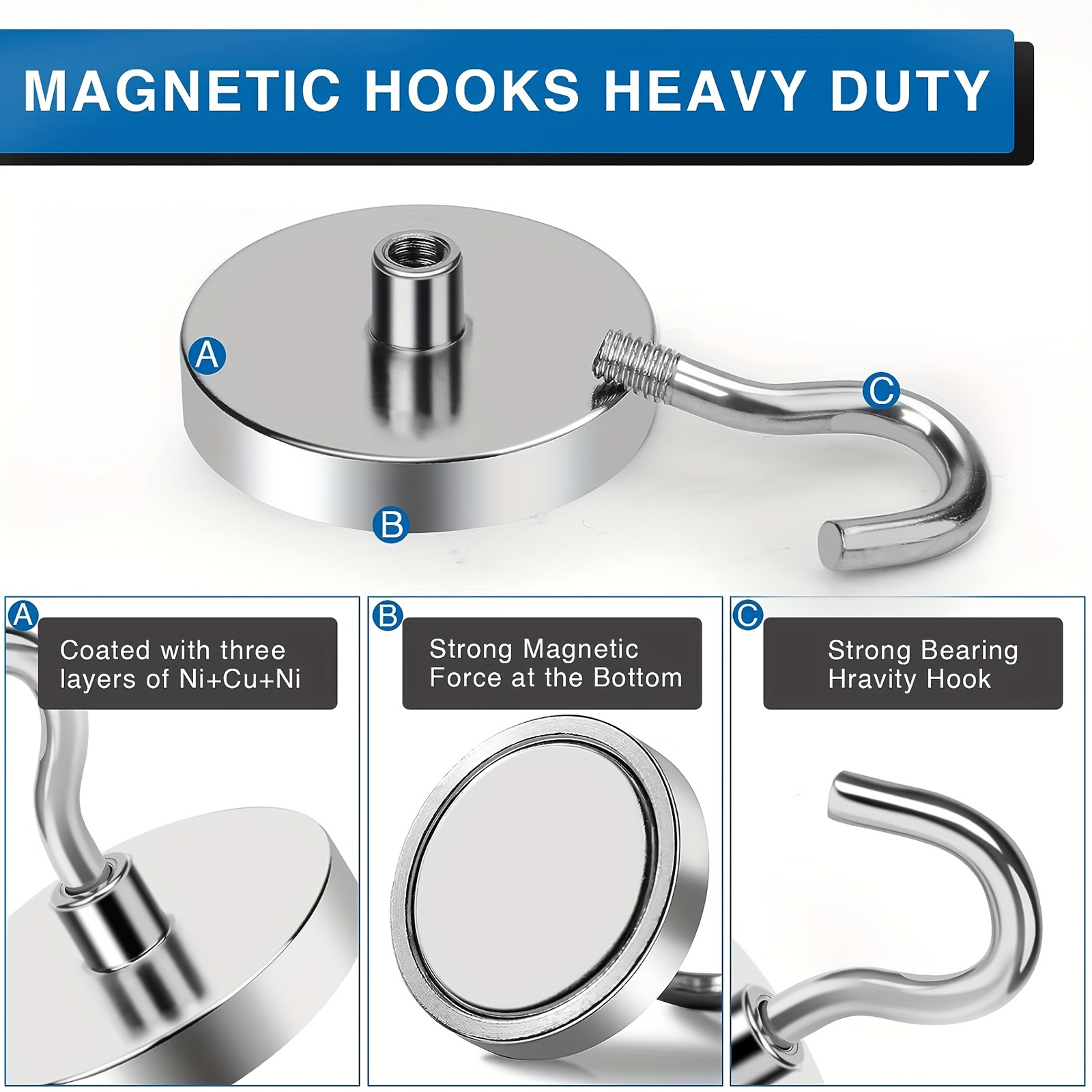 30pcs/Pack Magnetic Hooks Heavy Duty, 25LBS Strong Neodymium Metal Magnets  With Magnetic Hooks For Hanging, Magnetic Hooks For Cruise Ship Camping Gri
