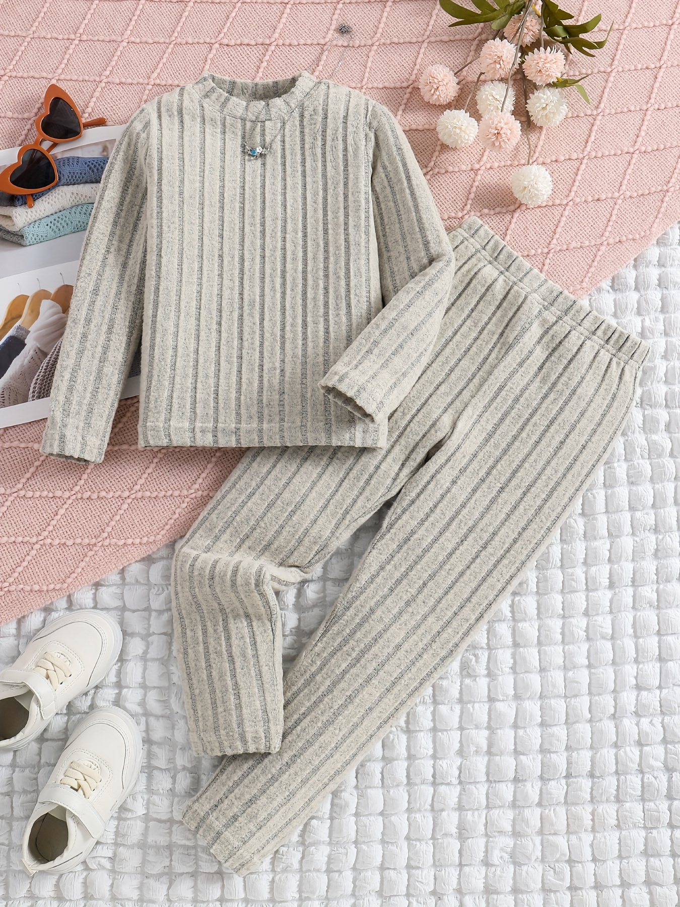 Baby Flared Leggings Kids Knitted Rib Striped Knit match - Temu Canada