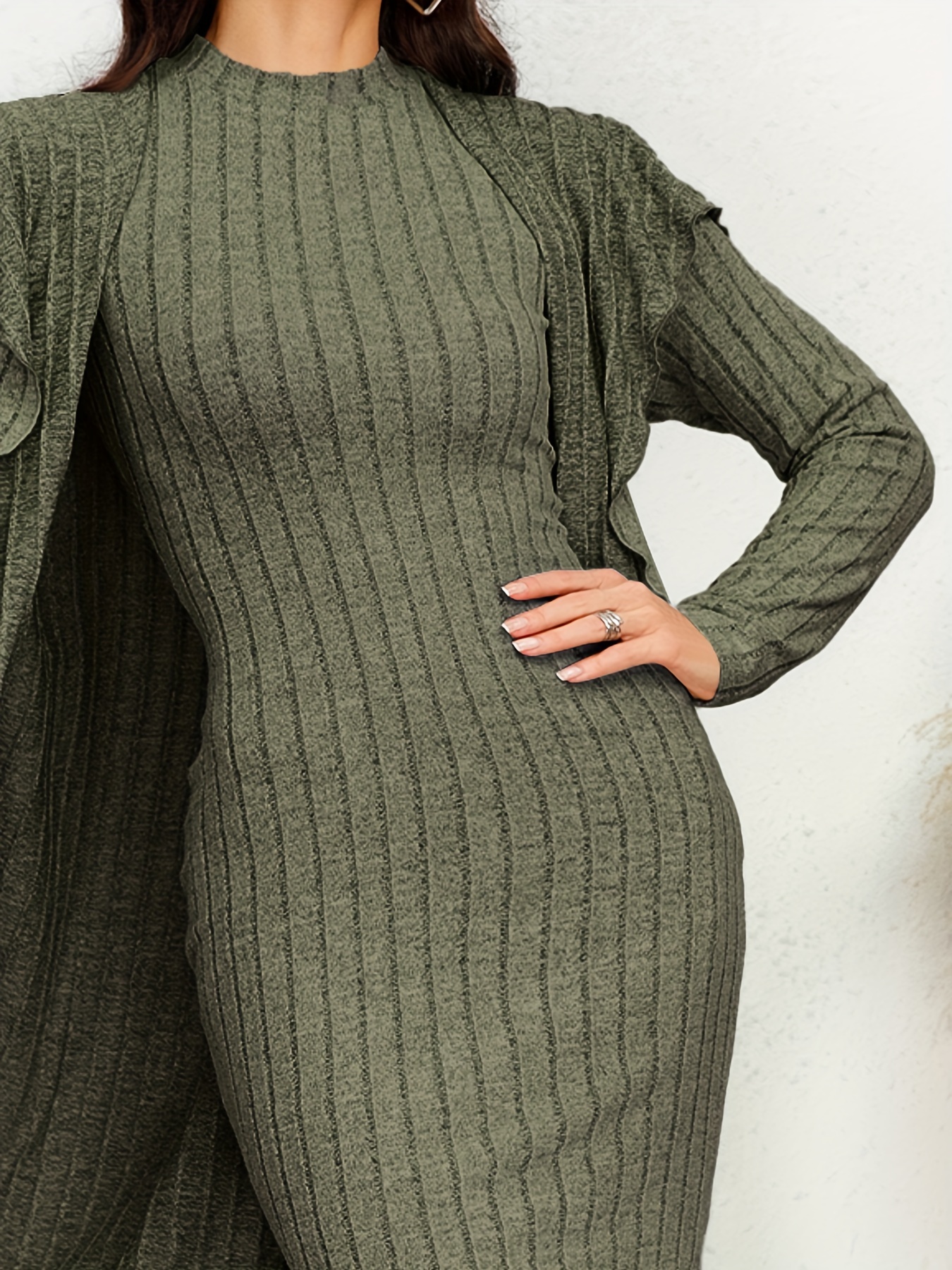 Women's 2 Piece Drop Shoulder Rib Sweater Set Long Sleeve Cropped Cardigan  Sweater Set with Tank Top Army Green S at  Women's Clothing store