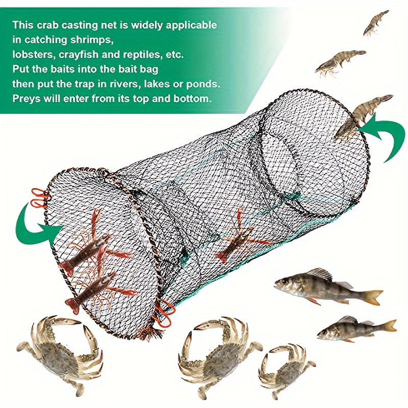 Zkenyao-net Fishing Folding Fishing Cast Nets, Fish Crab Trap Network,  Cages Shrimp Nylon Netting, Fishing Cage Trap Cast Net, Materials (Color 