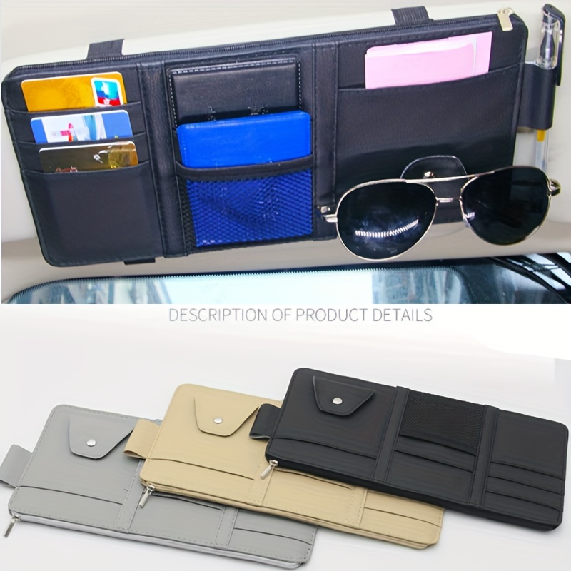 Nouveau support de rangement de pare soleil de voiture, Clip de visière de  style de voiture porte lunettes de soleil sac de rangement de billet de  carte