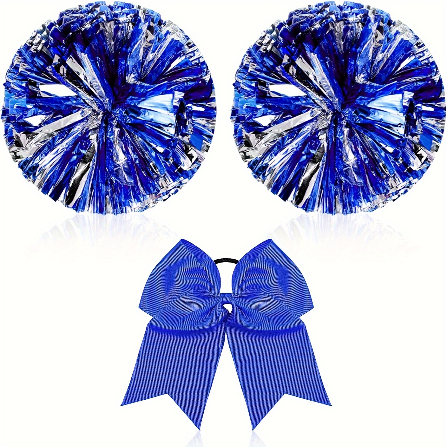 Cheerleading Pom Poms And Large Cheer Hair Bow For Girl, Metallic Cheerleader  Pom Poms For Softball Dance Cheer