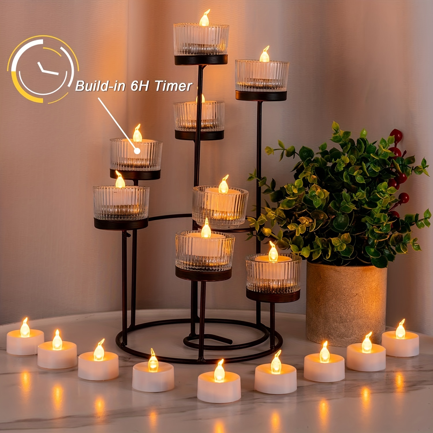 BEICHI 12-Pack Timer Tea Lights Candles Battery Operated, LED Tea Lights  with Timer, Built-in