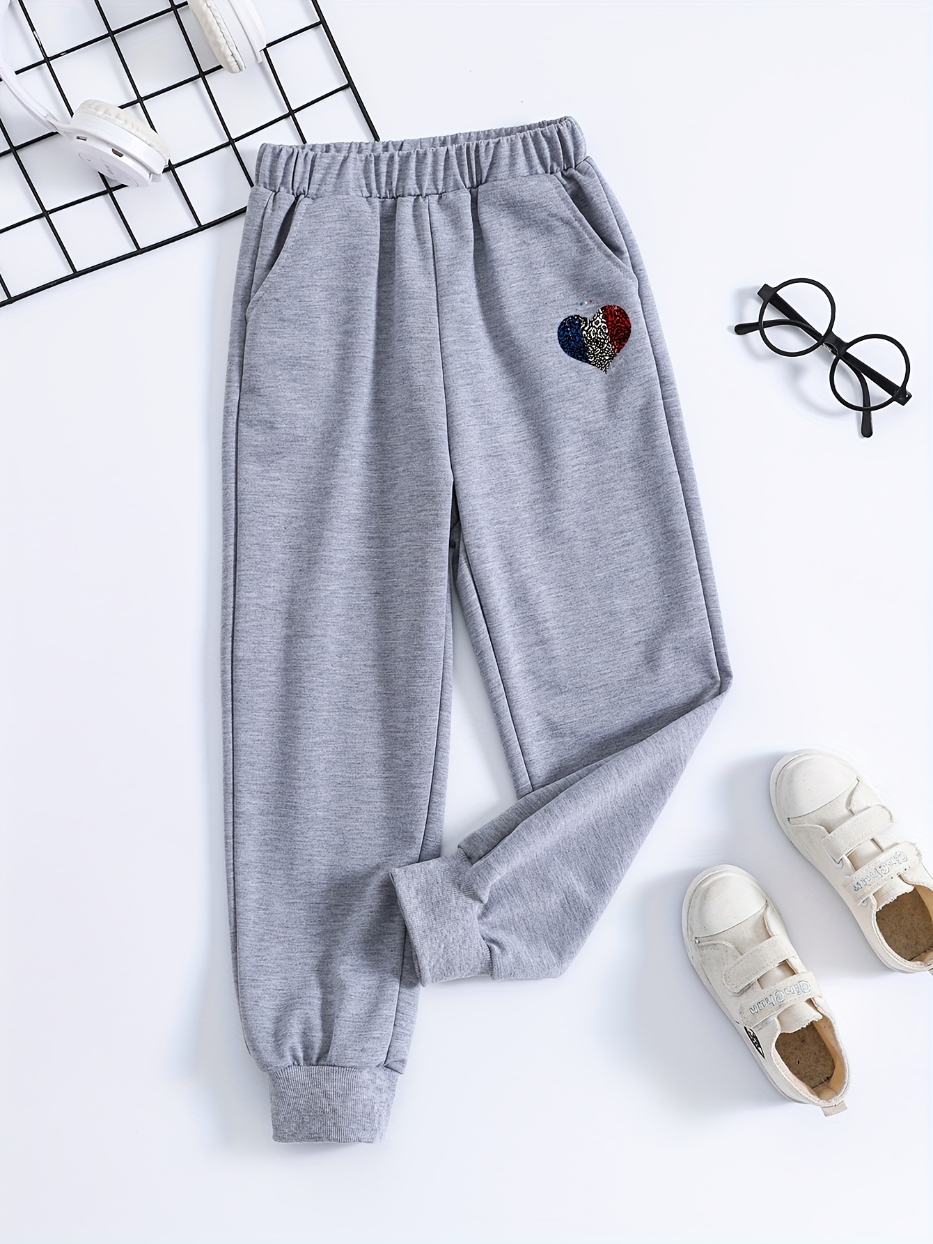 YCBMINGCAN Jogginghose Mit Herz-Print - Bequeme High Waist Hose Für Damen