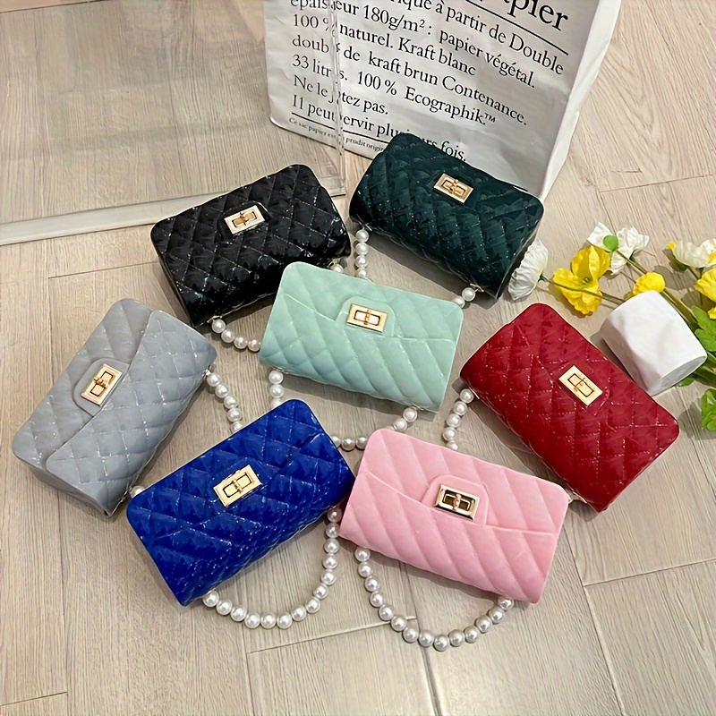 Children's Pvc Bucket Bag Faux Pearl Decor Handbag, Chain Jelly Shoulder Bag  For Girls - Temu