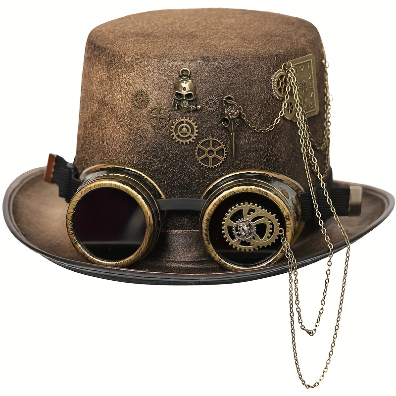 Steampunk Hat Black, Steampunk Hat With Chains, Gold Chains, Hat Gold  Chains, Steampunk Gold Goggle, Steampunk Gears, Steampunk Accessories 