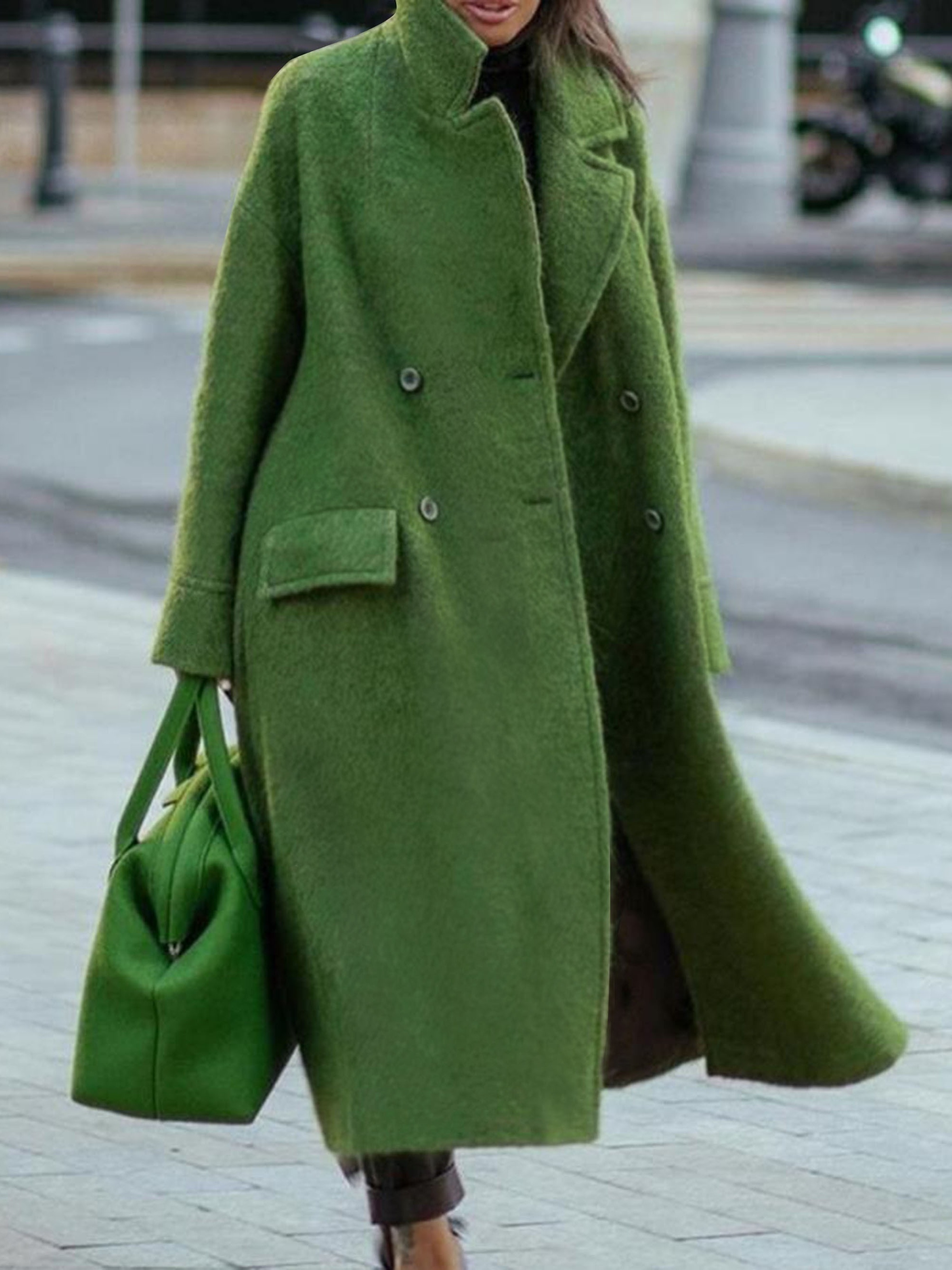 Green Maxi Wool Coat Women, Warm Winter Wool Coat, Long Wool Coat