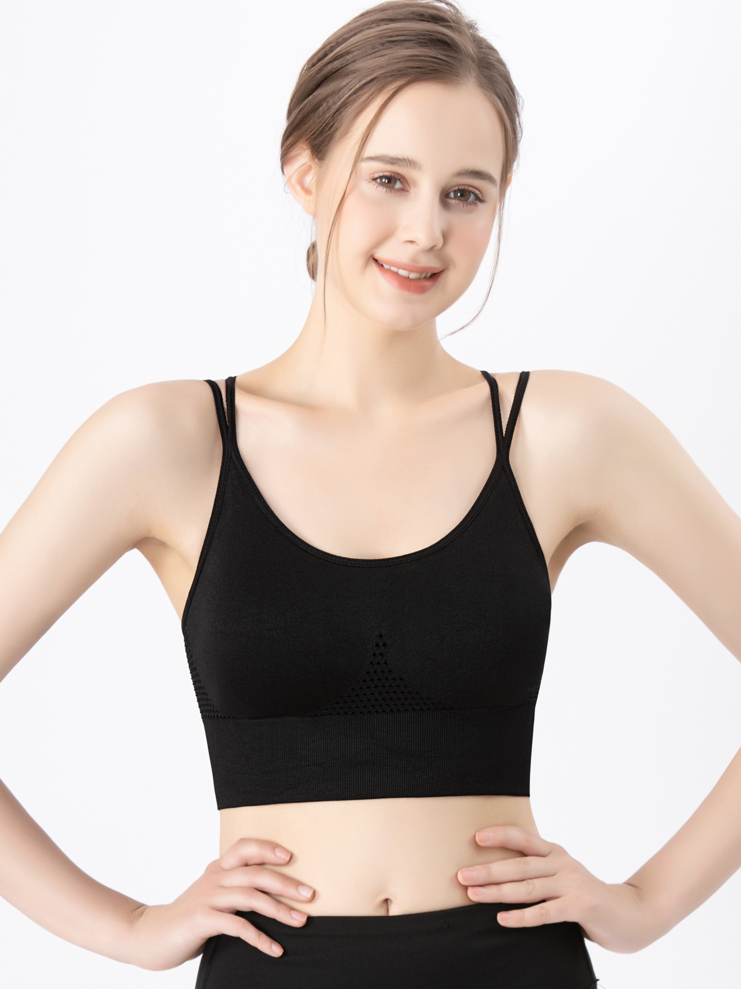 Sports Bras for Women Seamless Stretch Padded Fitness Tank Tops Workout Gym  Yoga Vest Bralette Black L
