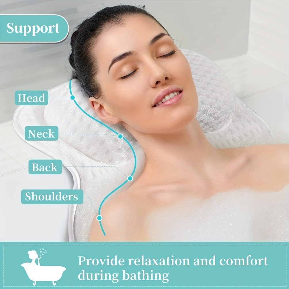 Bathtub Pillow For Head Neck Back Support Slip 4d Air Mesh - Temu