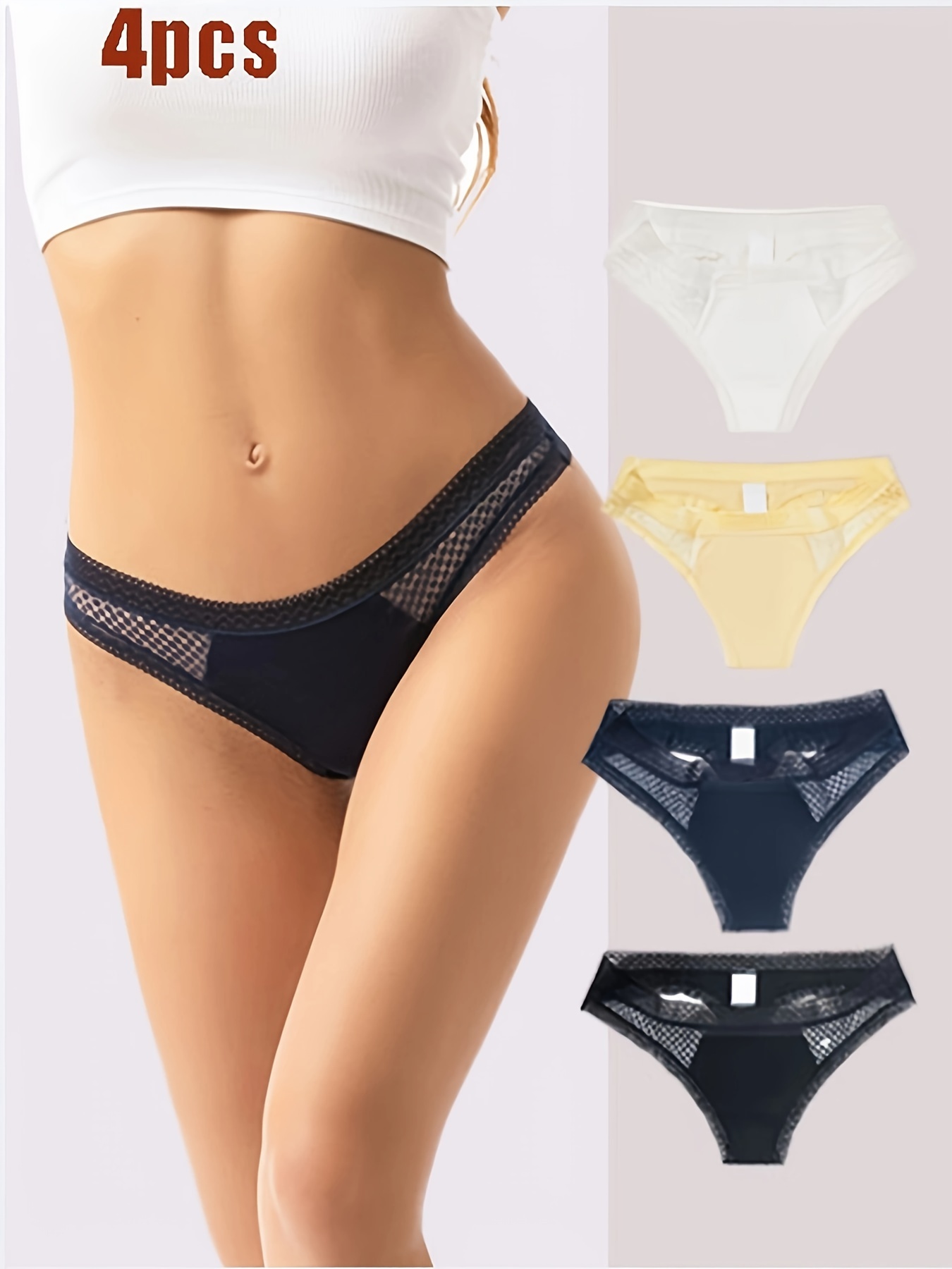 Women's Sexy Solid Lace Hollow Thong Panties Breathable - Temu