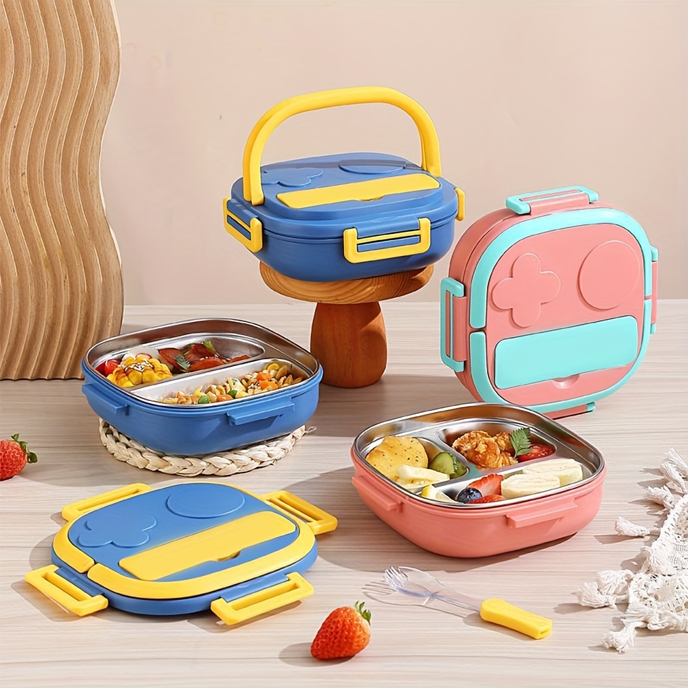 1pc Lunch Box, Creative 3-gird Lunch Box With Utensil Compartment And Lid,  Portable And Leak Proof Food Storage Box, For Office, School, Outdoor Campi