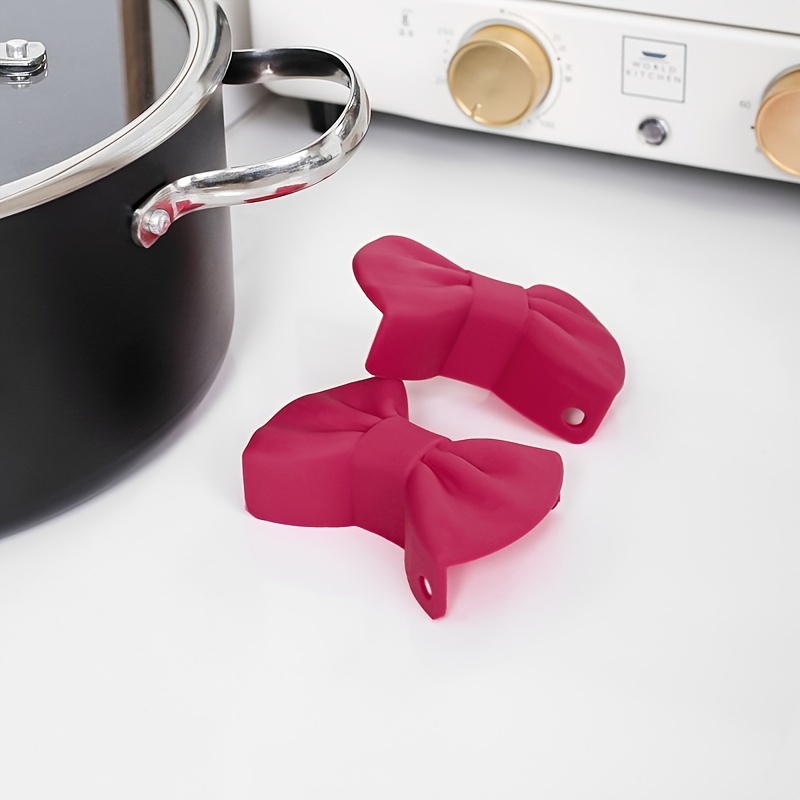 Silicone Oven Mitt Anti-Scalding Bow Shaped Pot Handle Kitchen Grips 2pcs
