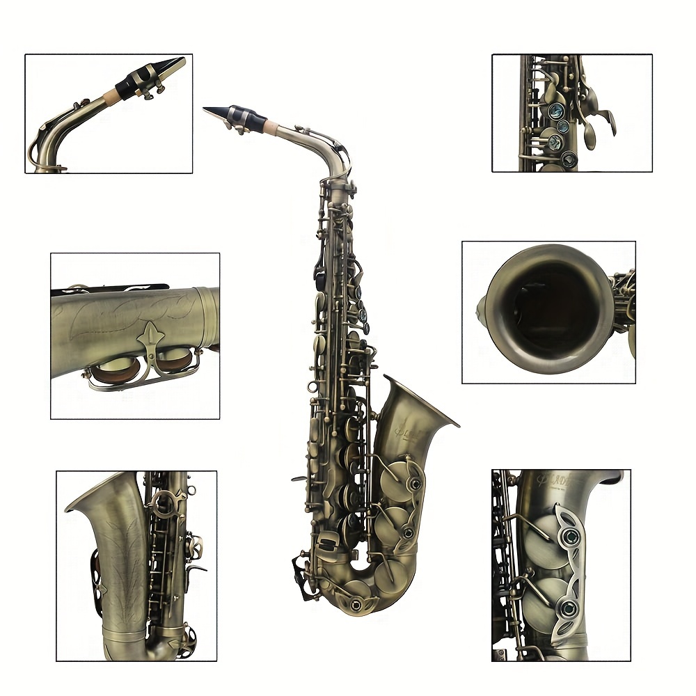 Antique Finish Bb Tenor Saxophone Sax Brass Body White Shell Keys
