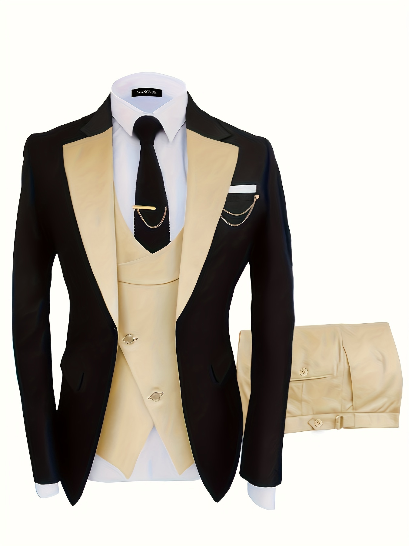 Black Mens Suits Men's Suit Slim 2 Piece Suit Business Wedding Party Jacket  Vest & Pants Coat 