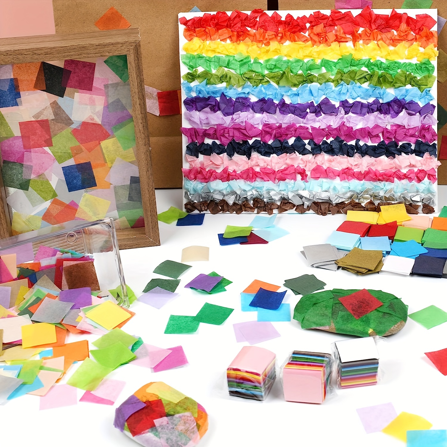 BUENTYA Lot de 3000 feuilles de papier de soie carré coloré - 30 couleurs -  Doux - DIY - Multicolore - Papier de soie - Papier arc-en-ciel - Pour  bricolage, découpage 