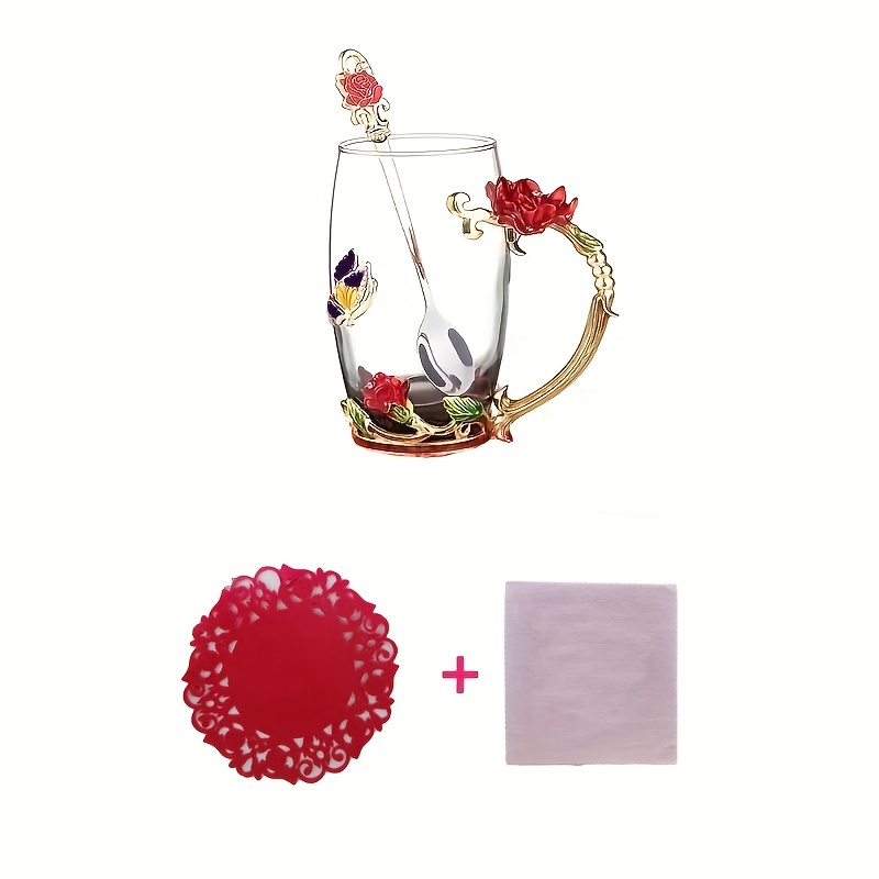 Elegant Flower Pattern Tea Cup With Coaster And Spoon Clear - Temu