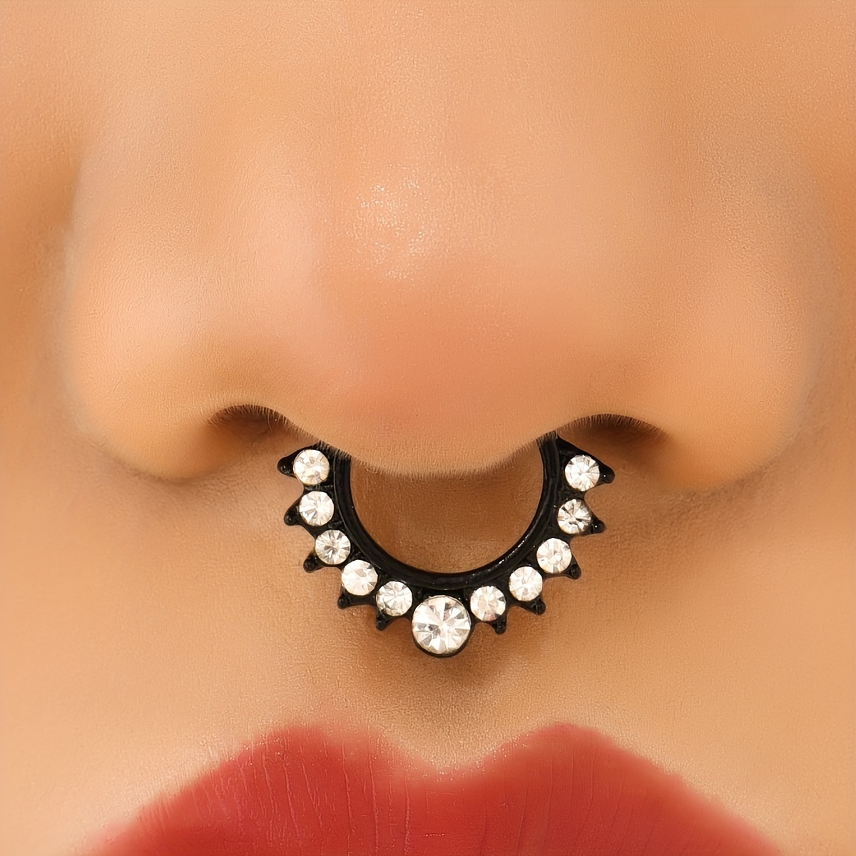 Fake nose piercing made of surgical steel, glossy zircon heart