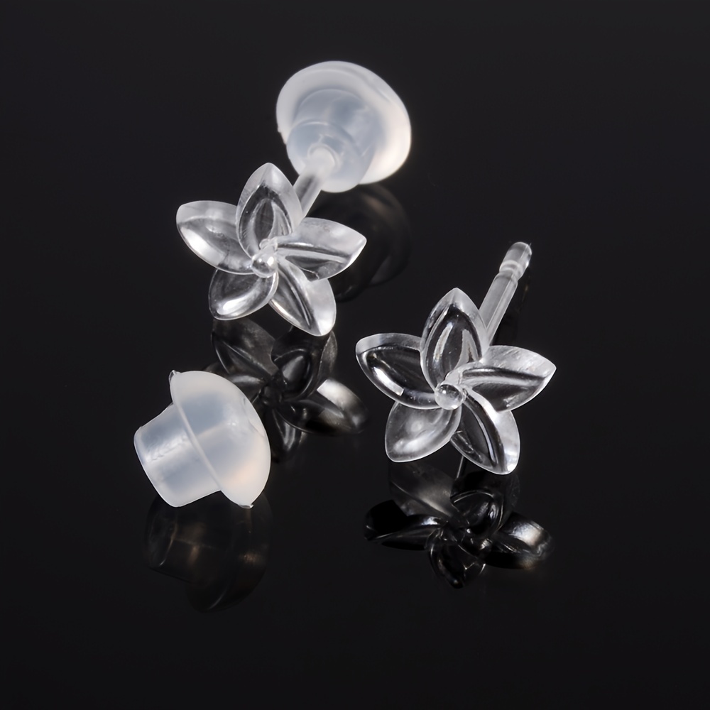 10PCS Mix Styles Plastic Earrings Clear Ear Pins and Resin Earring Backs