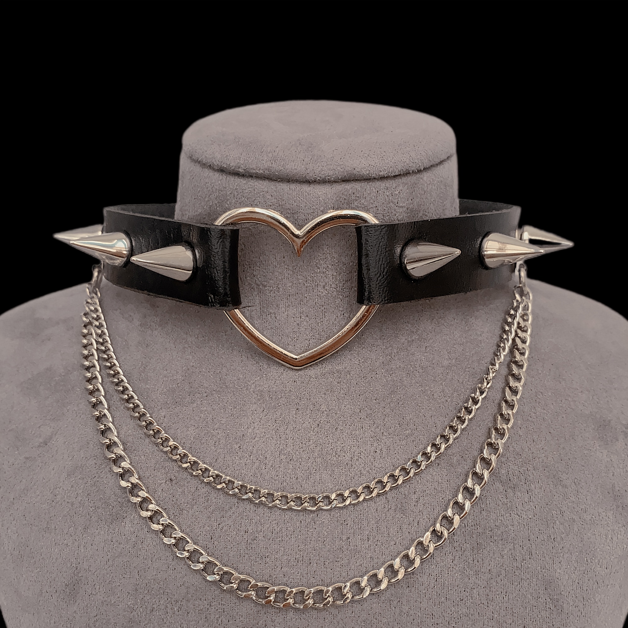 Gothic PU Leather Choker Necklace for Women Men Girls Boys - Punk Rock  Choker O Ring Chain Necklace for Halloween Party Costume