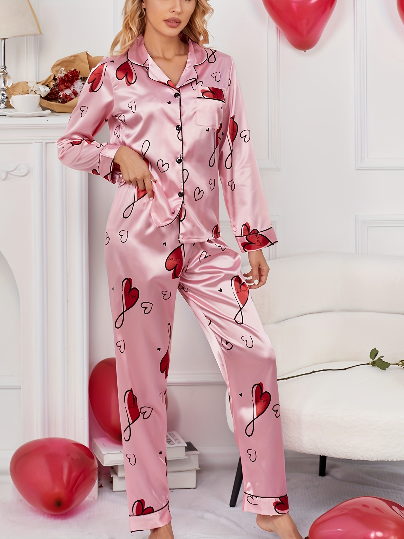 JDEFEG Support Nightgown Women Pajama Printing Sets Long Sleeve