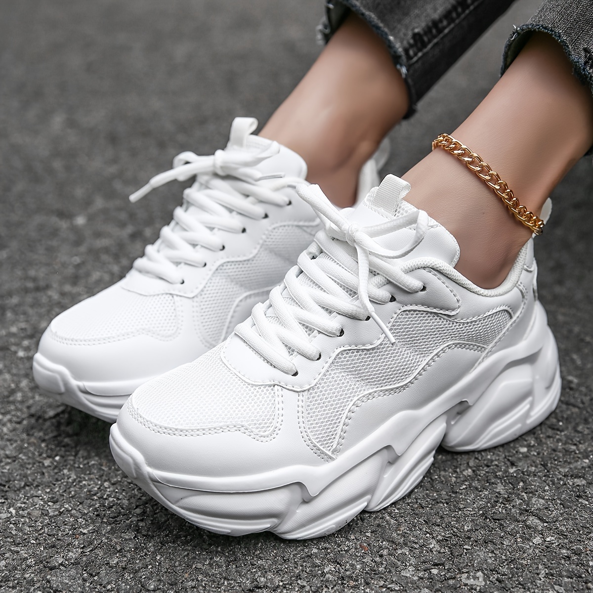 Women's Non-slip And Wear Resistant White Platform Sneakers, Comfortable  Versatile Lace Up Sports Shoes, Casual Walking Low Top Shoes, Outdoor  Running