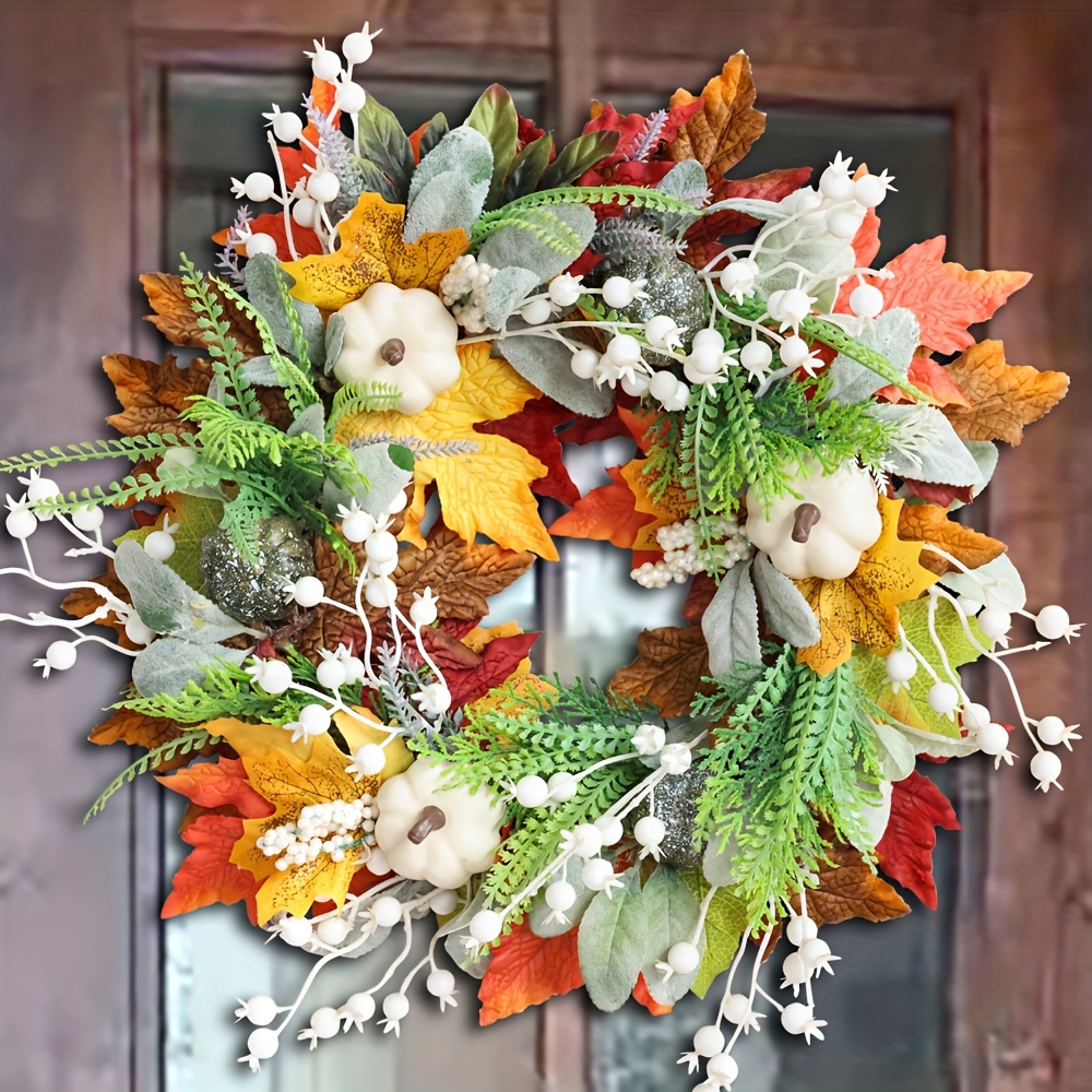1個、お祝いの秋のリース、玄関用 - 秋のパンプキン、ハロウィーン感謝 ...