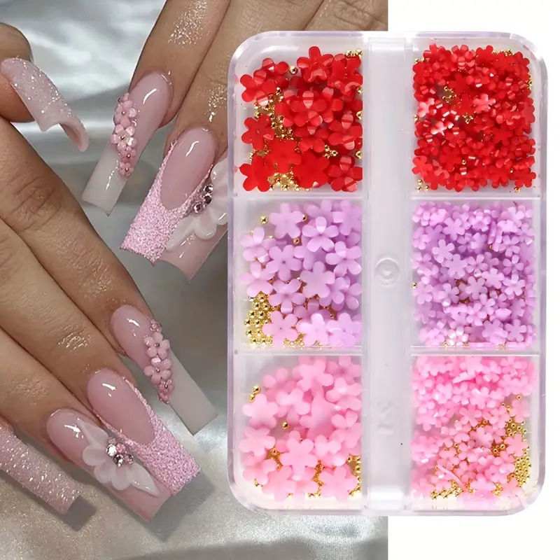 3D Nail Flower Charms, 6 Grids Colorful Acrylic Flower Spring Flores Nail  Art Kawaii Nail Charms for Nails Supplies DIY Jewelry Craft Accessories Pink