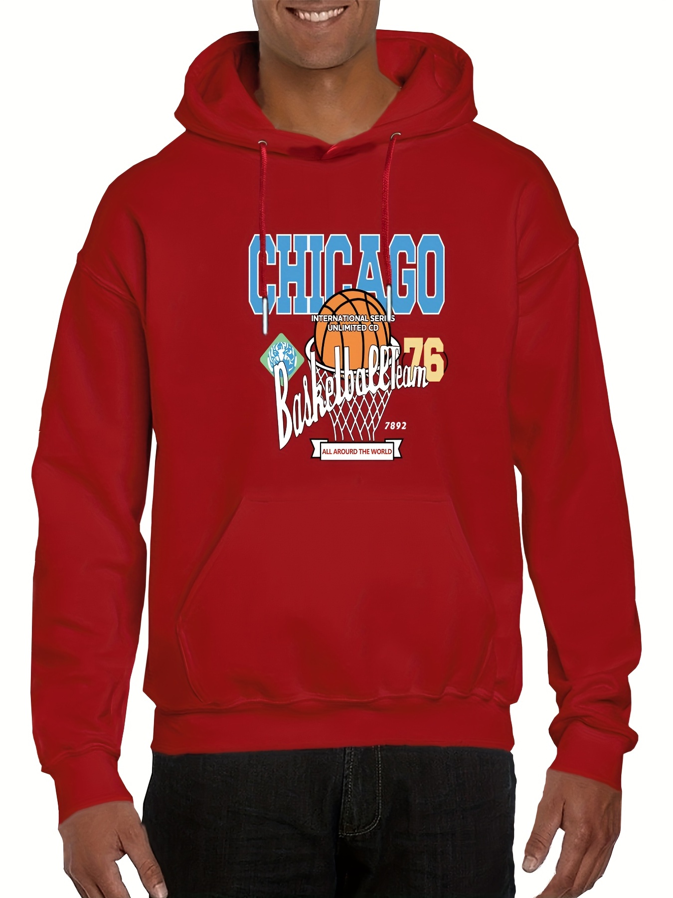 Plus Size Casual Sweatshirt, Men's Stylish Chicago Bears Print Long Sleeve  Drawstring Hoodie Sweatshirt - Temu