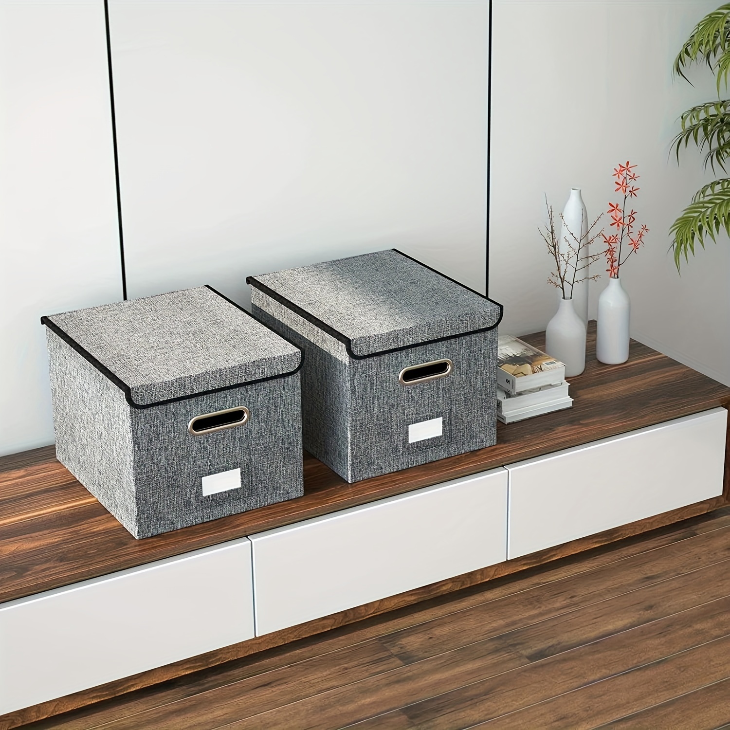 Huolewa Cajas organizadoras plegables de almacenamiento de archivos con  tapas, cajas de almacenamiento decorativas portátiles pequeñas para colgar