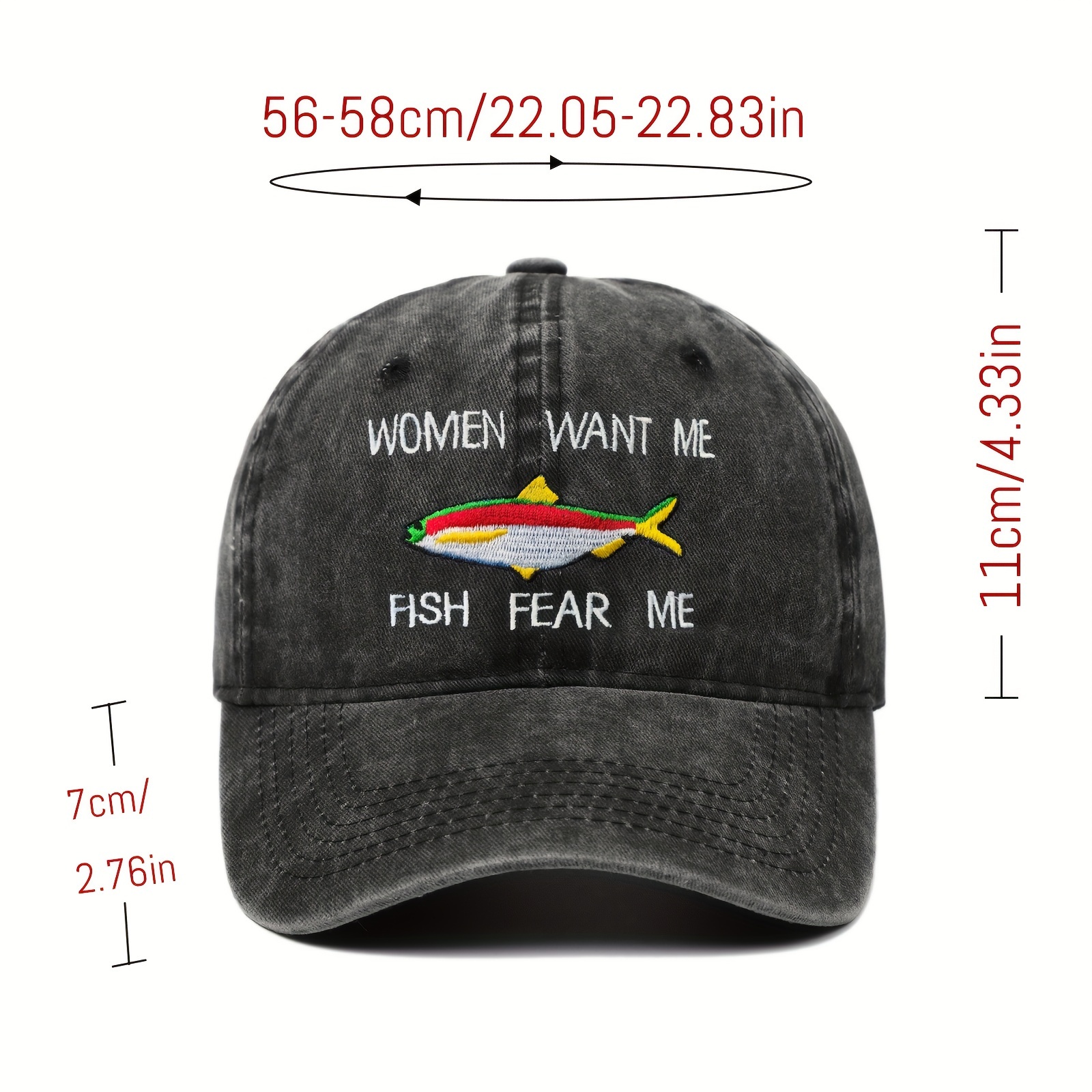 Women Want Me Fish Fear Me Hat Vintage Printed Baseball Solid Color Washed Distressed Dad Hats for Women Men,Temu