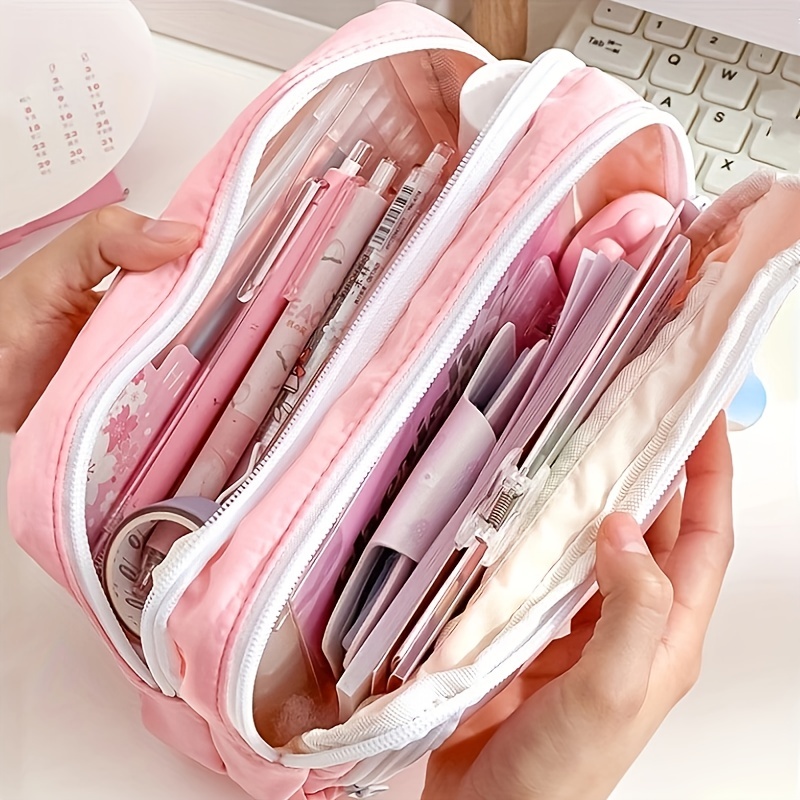 1pc Patch Detail Pencil Bag, Minimalist Portable Stationery Bag For Middle  High College School & Office