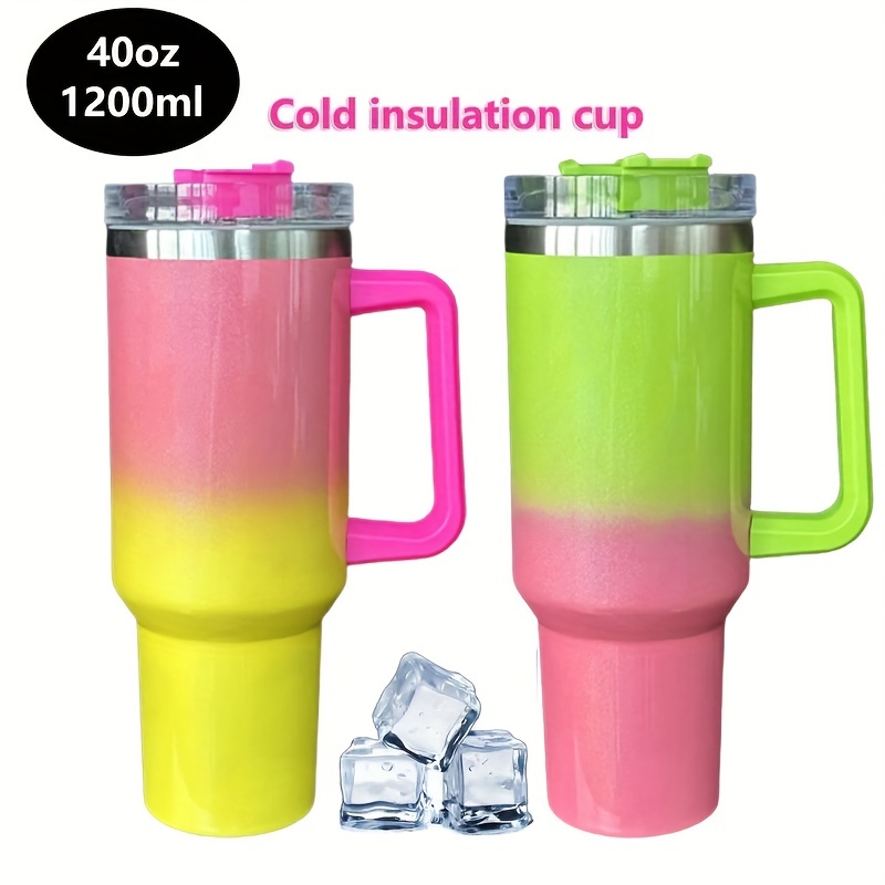 Gradient Color Glossy Tumbler With Lid Stainless Steel - Temu