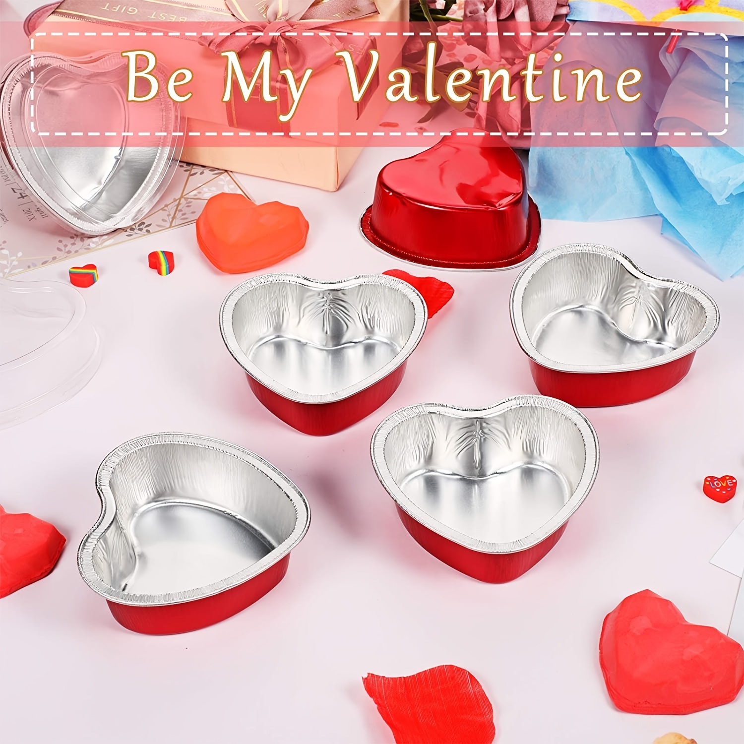 10pcs Heart-shaped Cake Pan With Lid For Baking Cake Cup Disposable Mini  Aluminum Foil Pan