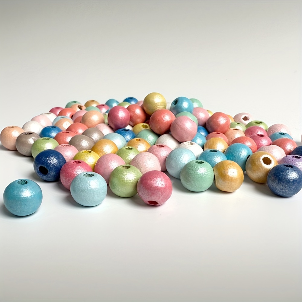 Natural Painted Wood Beads Mixed Color Round Loose Beads For - Temu