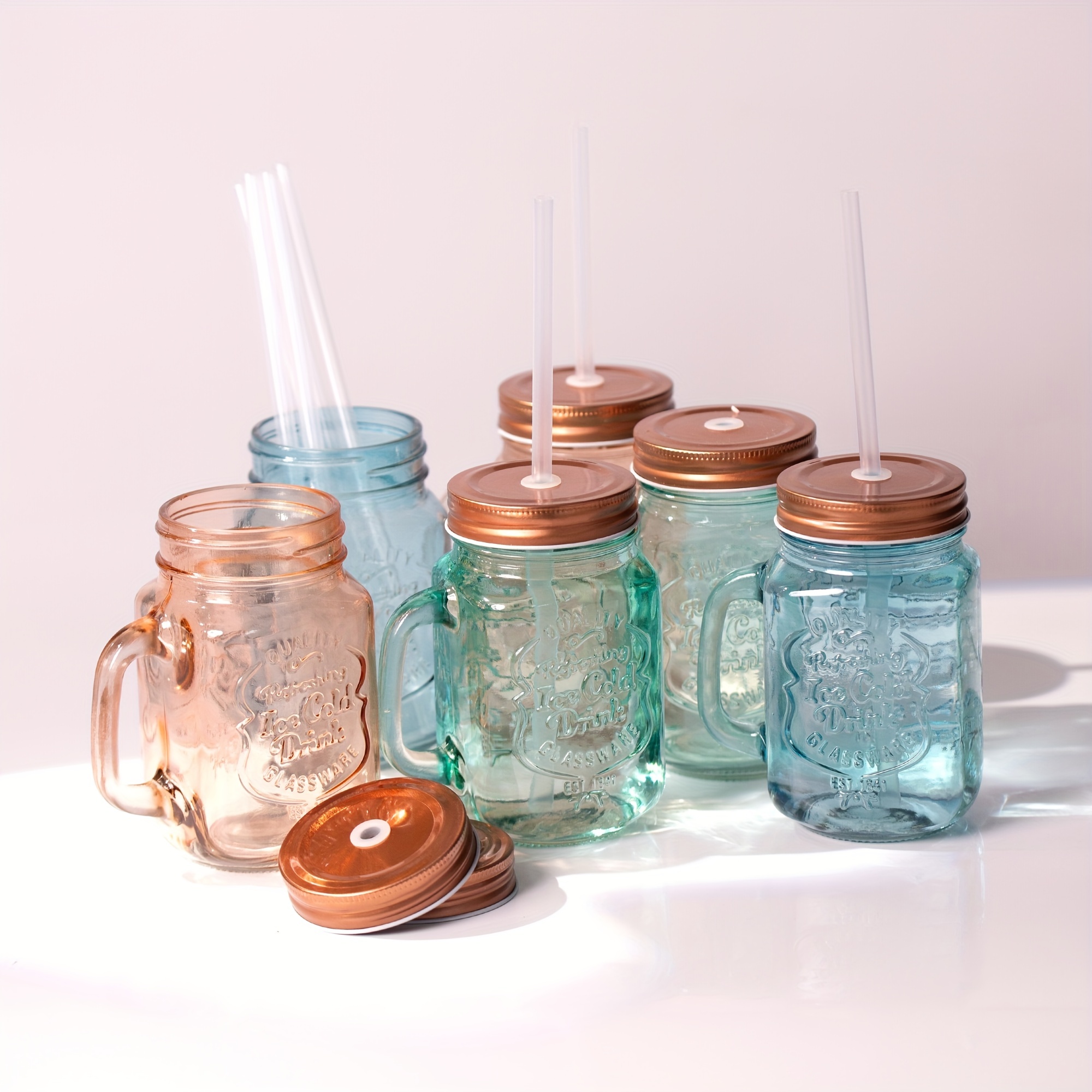 Mason Jar With Lid And Straw Glass Drinking Cups With Handle - Temu