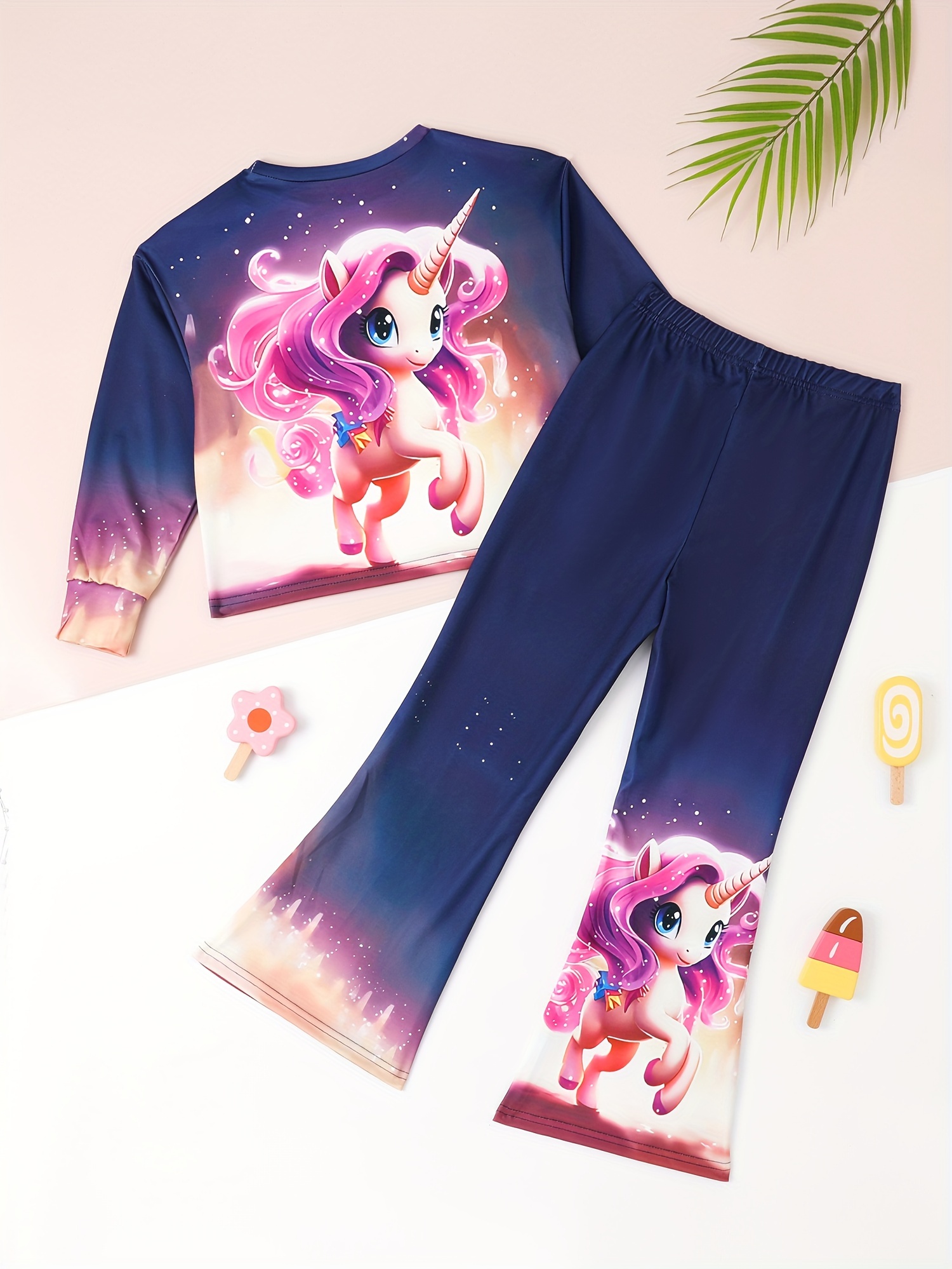 2pcs Unicorn Graphic Outfits Girls Comfy Sets Spring Fall Party Gift