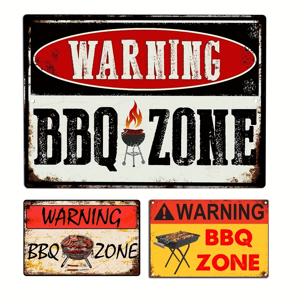 1pc Warning BBQ Zone Vintage Metal Tin Sign Wall Art Decor For Home Office Bedroom Living Room Housewarming Gift 8 12inch