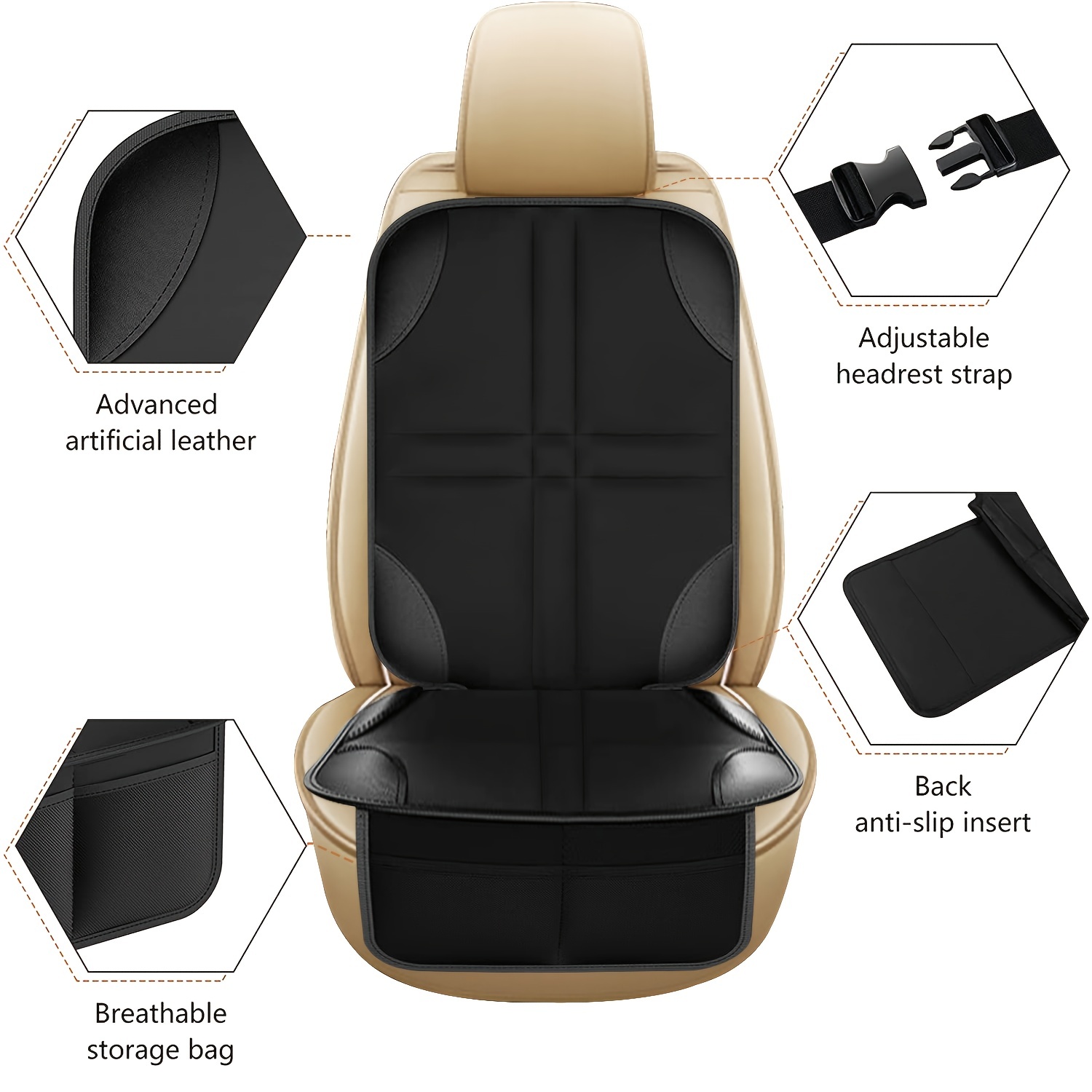 Car Seat Protector, Dirt Resistant Safety Seat Cushion, Breathable Flax PU Leather And Fabric Pad, Non-Slip, With Mesh Pockets, Waterproof Seat Protectors For Vehicles, Car Front Chair Cushion, Car Accessories details 4