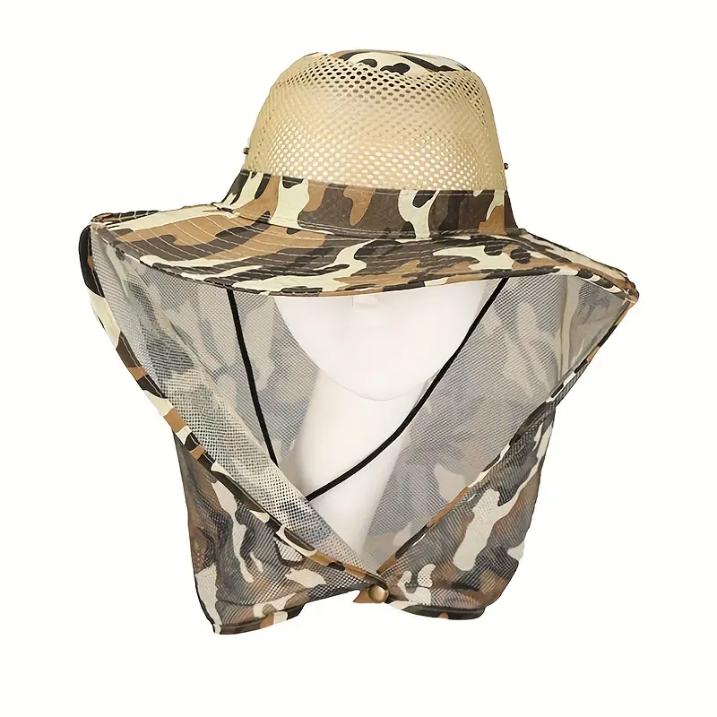 Mens Womens Mesh Camouflage Net Hat Sun Protection Hat Big Brim