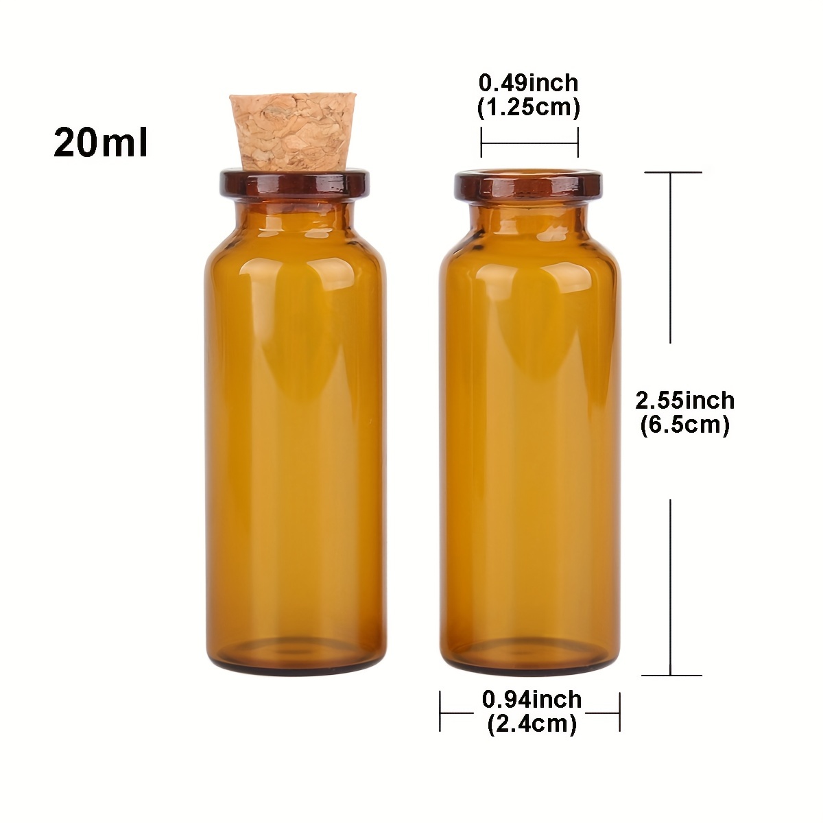 Image of 10pcs Set Of 5ml/7ml/10ml/15ml/20ml/30ml Brown Glass Bottles With Cork Stoppers, Empty Glass Vials For Gifts, Sizes From