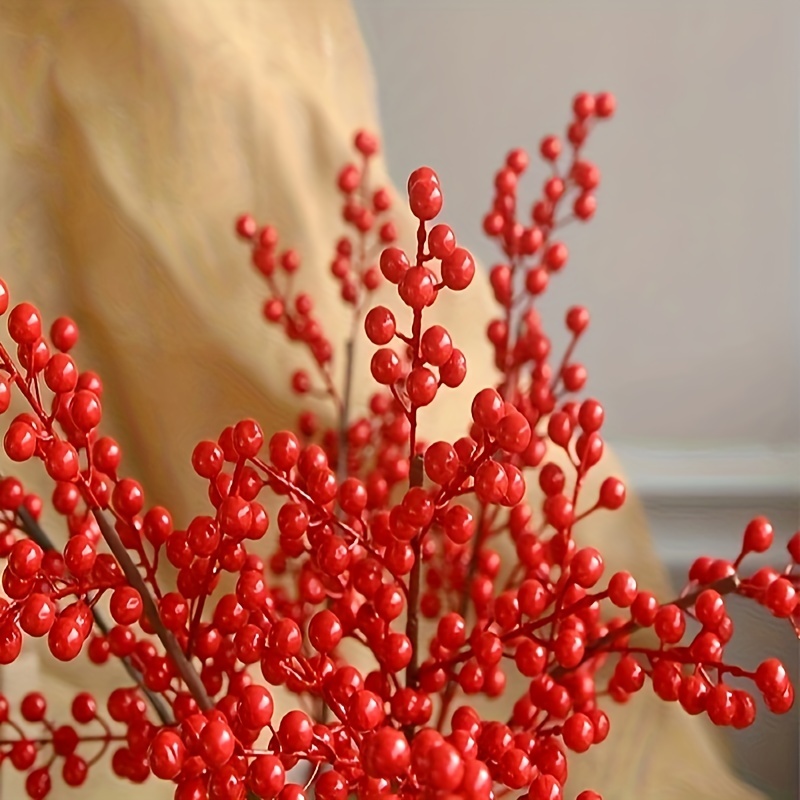 Christmas Artificial Red Berry Stems Holly Berries Red Berry - Temu