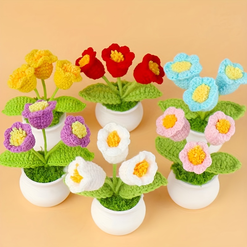 1pc Woolly Lily Small Pot Desktop Simulation Plant Decoration - Simulated Crochet Flower Ornament For Winter Christmas Xmas Home Decor