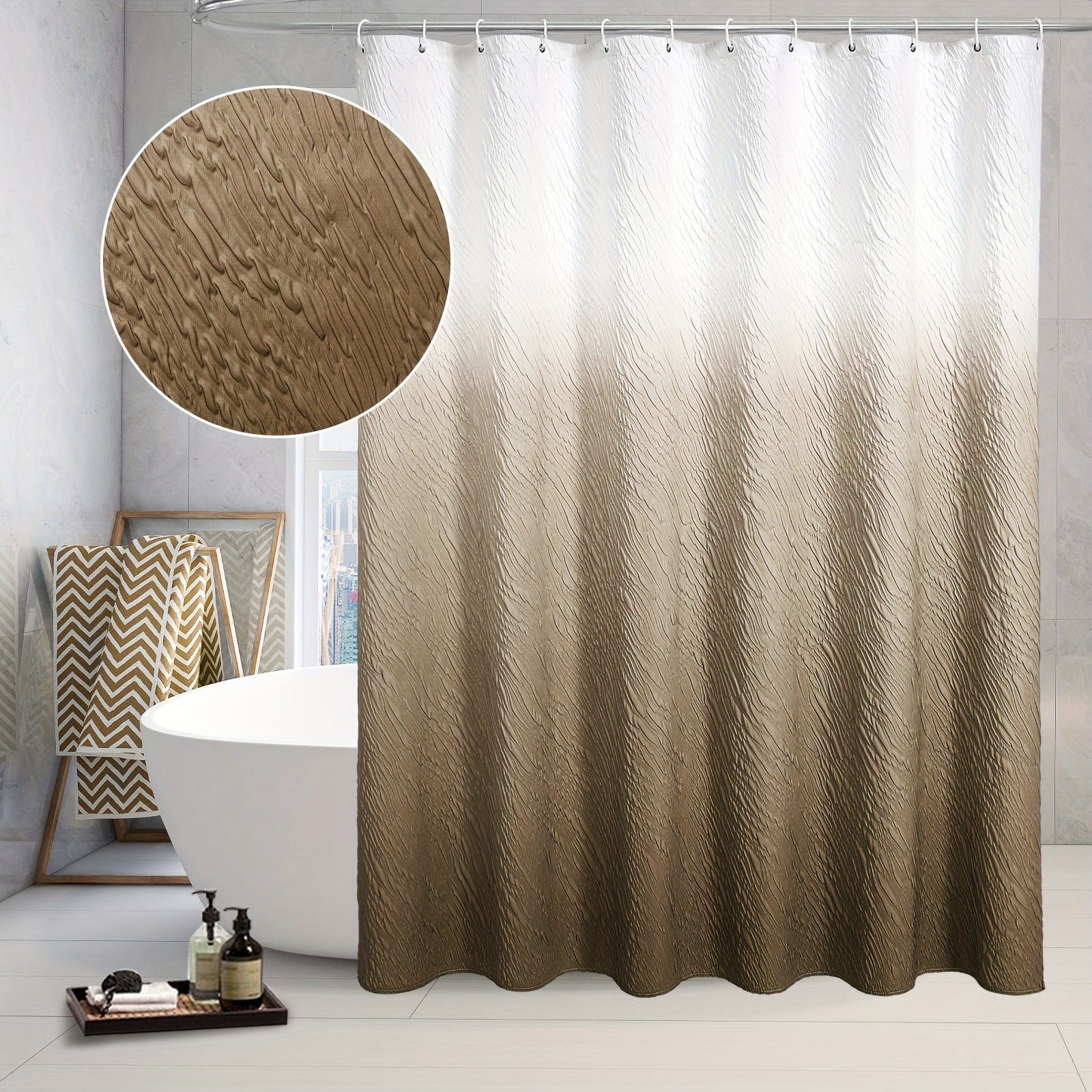 Rideau de douche avec aimant en bas.imperméable avec motif  3d+crochets.200x200cm semi-transparent - Conforama
