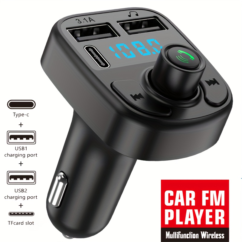 (Upgraded New Version) V5.0 Bluetooth FM Transmitter for Car, 7 RGB Color  LED Backlit Radio Transmitter, QC3.0 Dual USB Ports Adapter Car Kit